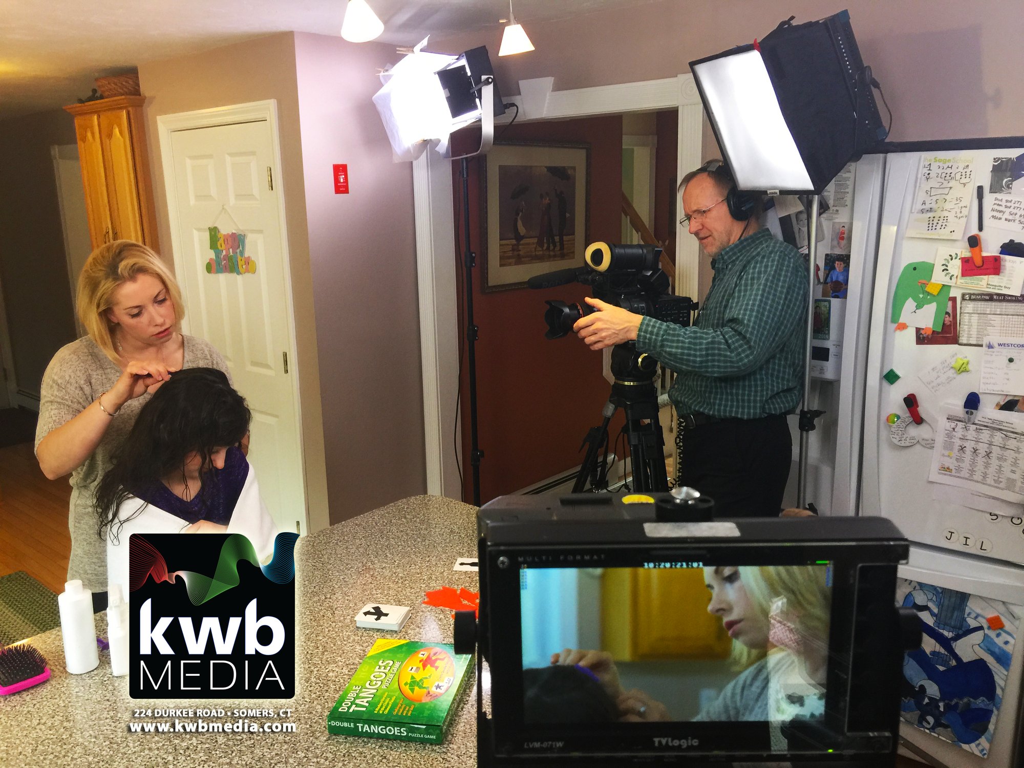 Branded behind-the-scenes shot from a KWB Media kitchen shoot