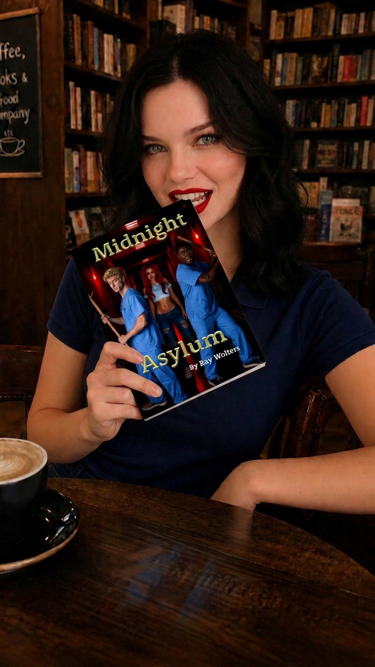 Midnight Asylum by Ray Wolters, held up in a bookstore cafe