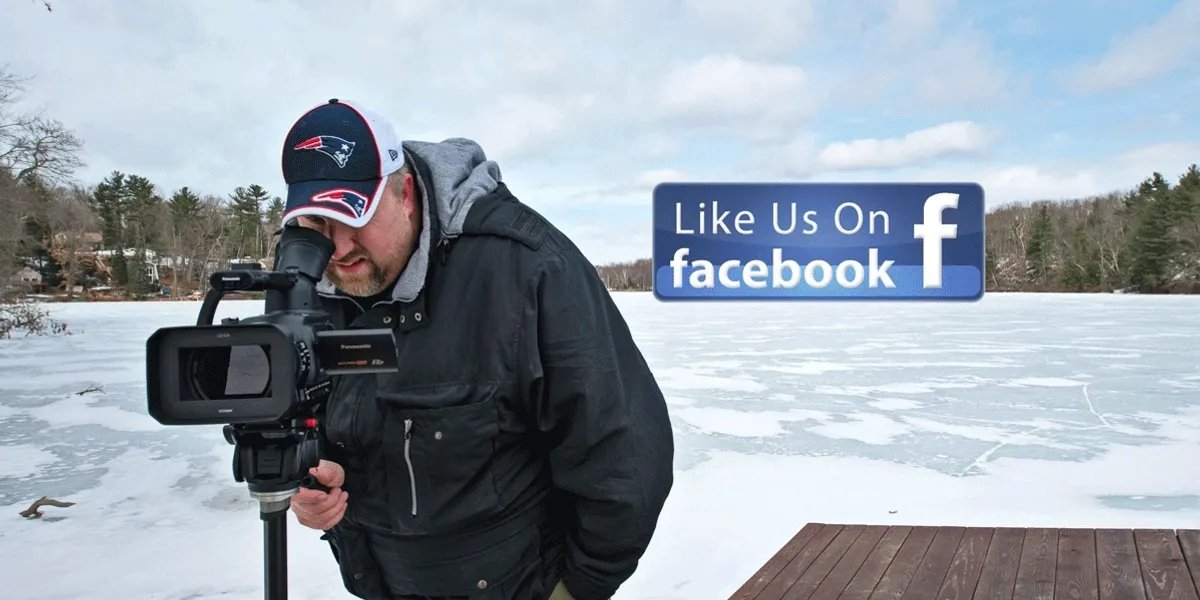 Ray Wolters of KWB Media filming on location beside a frozen Connecticut lake - Like Us On Facebook